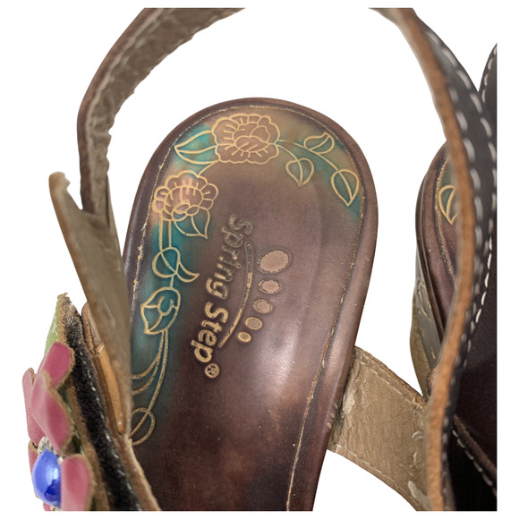 L'Artiste Spring Step Althea Leather Floral Wedge Heel Sandals Sz 38 US 7.5/8 - Picture 7 of 13